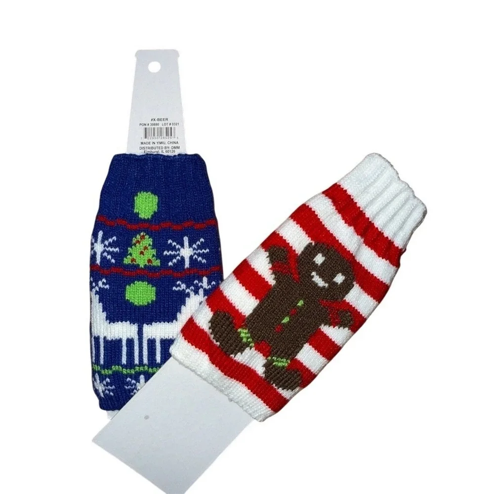 Uncle Bob's Ugly‎ Beer Sweater Knit Bottle Koozie Set 2 Reindeer Christmas party